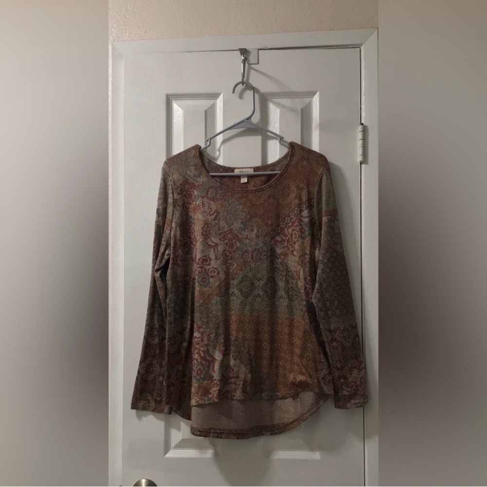 Style & Co Women’s Size L Multicolor Patterned Long Sleeve Blouse